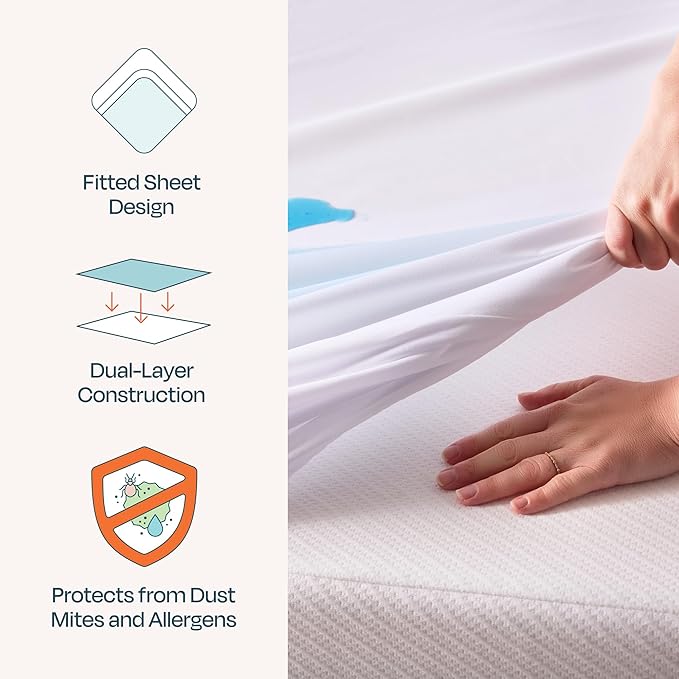 Linenspa 5-Sided Waterproof Mattress Protector – Breathable, Fitted Sheet Style, Machine Washable – California King Size Mattress Protector, White