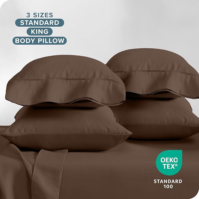 Bare Home Microfiber 4 Pack Standard/Queen Pillowcases, Cocoa, 20x30