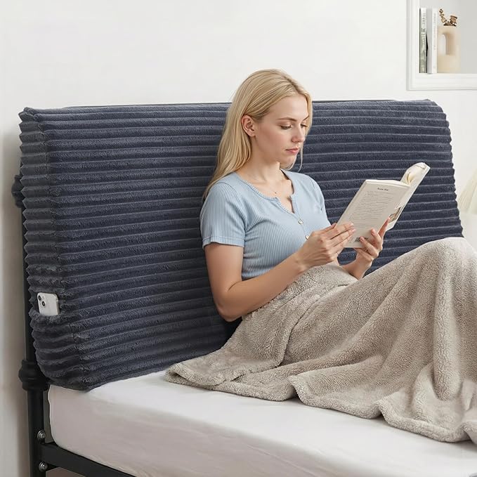 ENITYA Headboard Pillow Queen,60"x24"x8" Large Bed Wedge Backrest Cushion with Ergonomic Soft Foam Support and Removable Cover,Ideal for Reading/Sitting/Working in Daybed,RV Camping,Dorm,Grey