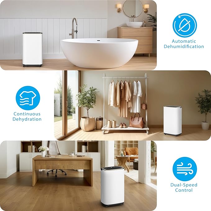 5000 Sq.Ft Dehumidifier for Basement with Drain Hose, Update 50 Pint Large Best Compressor Dehumidifiers for Home or Garage, Smart Humidity Control, 24H Timer & Child Lock, Ideal for Large Rooms