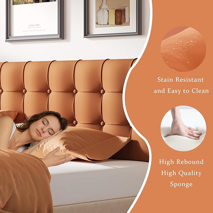 Orange Queen Headboard Pillow Wedge Backrest with Removable Cover Reading Pillow Lumbar Support Memory Foam for Twin XL Dorm Bed Daybed Couch Decorative Cushion College Dorm Essentials