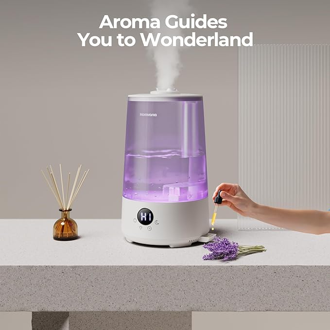Homvana Humidifiers for Bedroom Home, 3.6 L Cool Mist Top-Fill 34H Super Long Time, Quiet 23dB, Baby Humidifier, Oil Diffuser for Large Room, House, Plant, Nursery, Office, BPA FREE, Ultrasonic (Grey)
