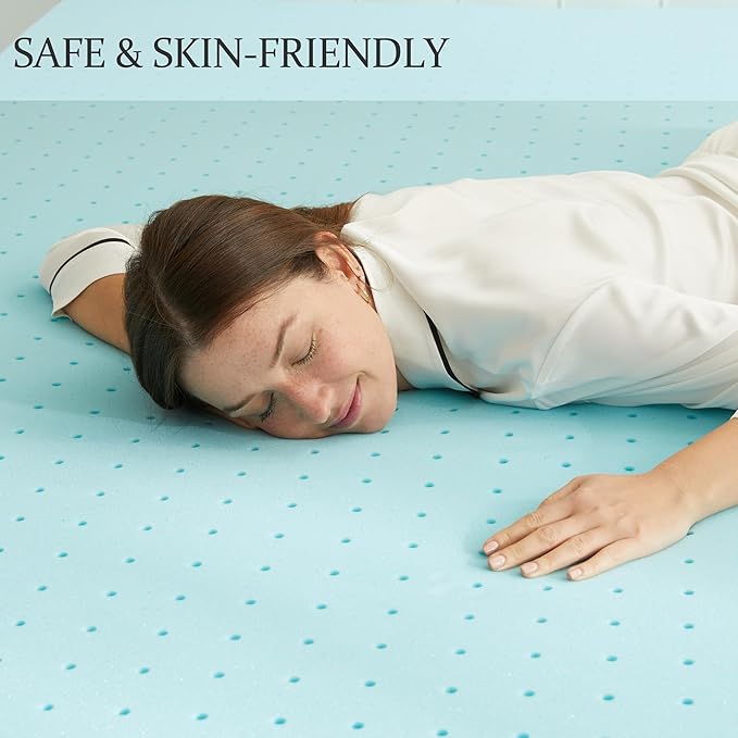 Eiayeebil 3 Inch Memory Foam Mattress Topper Full, Mattress Pad Gel Infused Foam Bed Topper, Ventilated Soft Blue,Full Size