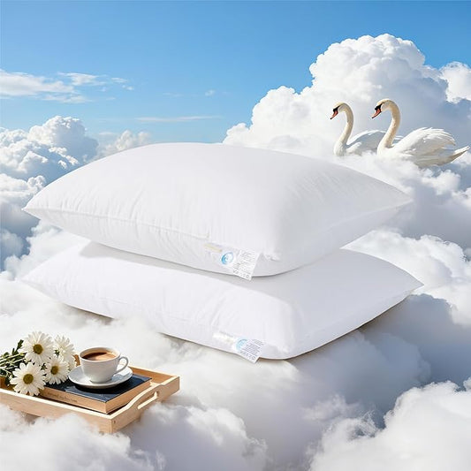 Canadian White Goose Down Pillows Standard Size Set of 2-750+ Fill Power, Soft Down Pillow for Sleeping, Fluffy Hotel Luxury Bed Pillows for Neck Pain Relief, Side Sleeper Pillow - 20"x26"