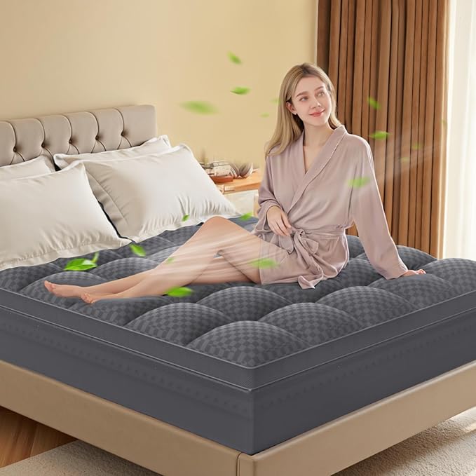 California King Size Mattress Topper, 4.5 Inch Memory Foam Mattress Topper for Back Pain - 2.5" Cooling Gel Memory Foam + 2" Pillow Top Mattress Pad Cover, Soft and Supportive, Dark Gray