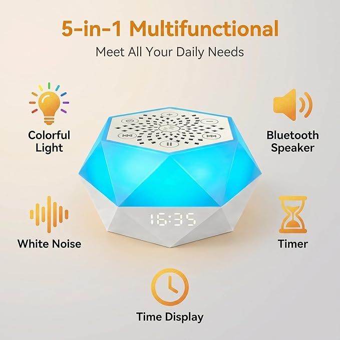 White Noise Sound Machine, Baby Sound Machine for Sleeping, 8 Night Light Colors, 32 Soothing Sounds, 4 Timer, Smart App & Touch Control, Portable Sleep Machines for Baby Kids Adults Home Travel