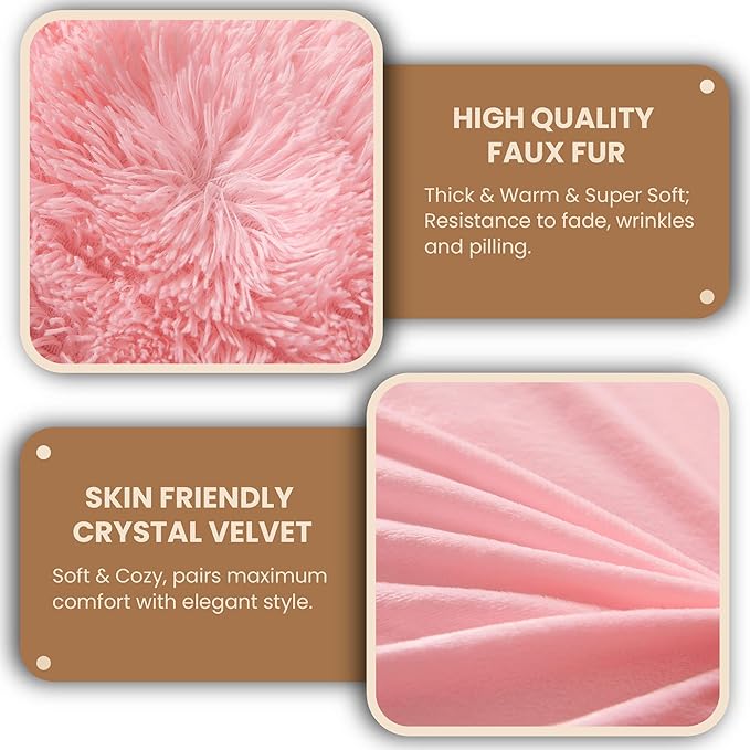 MEGO Pink Faux Fur Body Pillow Cover, 20x54, Fluffy Plush Pillowcase