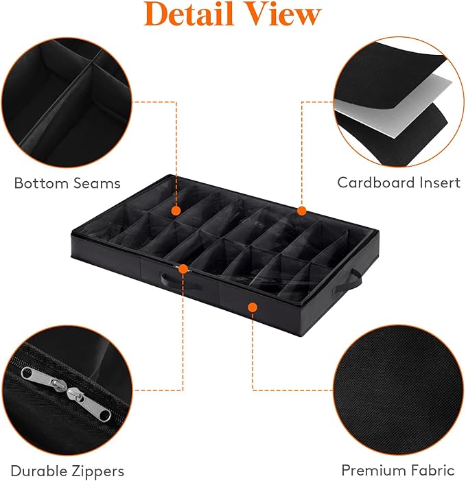 Lifewit Under Bed Shoe Storage Organizer 4 Pack(16 Shoes Cells), 4.3 Inches Profile Fabric Shoes Container Box with Clear Cover, Foldable Storage Bag with 2 Handles, Fits 32 to 64 Pairs