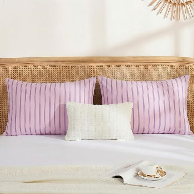Merryword 100% Cotton Pillow Cases, King Size Pillowcases, Pink & Purple Striped Pillowcases, Luxury Linen Like Pillowcase, Soft Breathable Engineered Stripes Pillow Covers, Set of 2