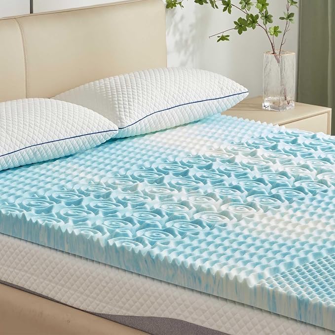 SINWEEK 1.5 Inch Mattress Topper 5-Zone Memory Foam Mattress Topper Pressure Relieve Soft Mattress Pad, CertiPUR-US Certified, King Size Blue