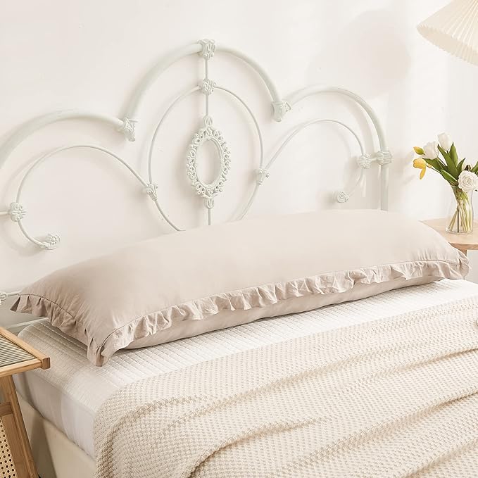 Taupe Body Pillow Cover 20x54inches Long Pillowcase Ruffled Pillowcases Shabby Chic Ruffled Fringe Decor Body Ruffled Pillow Sham Cute Pillowcase (1 Body, Taupe)