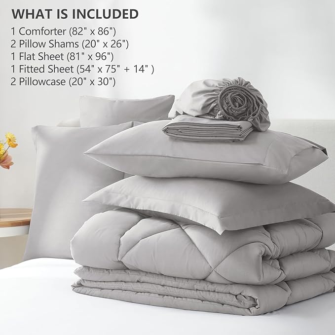 CozyLux Full Size Comforter Sets French Grey - 7 Pieces Bed in a Bag Full, Luxury Soft Bed Set for All Seasons, Bedding Set with Down Alternative Comforter, Sheets, Pillowcases & Shams