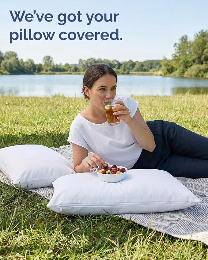 Set of 2 Pillow Protectors with Zipper - Queen Size - Bed Bug and Dust Mite Proof Pillow Covers - Noiseless, Moisture Wicking & Waterproof Pillowcases - Soft, Breathable and Machine Washable (White)