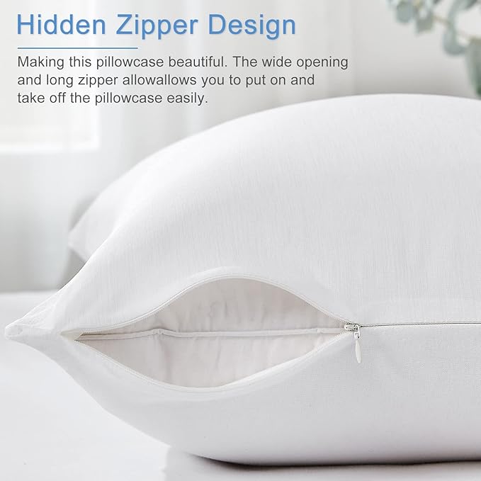 Elegear Cooling Pillow Cases for Hot Sleepers, Japanese Q-Max 0.5 Cooling Pillowcases, Both Sides[Cooling/Cotton], Breathable Soft Pillowcase for Hair and Skin, Set of 2-White (King (20" x 36"))
