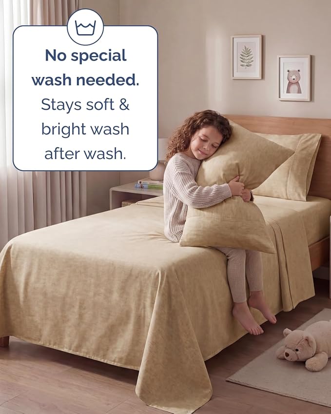 Twin 4 Piece Sheet Set - Comfy, Breathable & Cooling - Soft Hotel Luxury Bedding for Women, Men, Kids, Teens and Children - 1 Flat & 1 Fitted Sheet & 2 Pillowcases with Deep Pockets - Heathered Tan