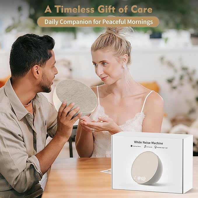 Dynamic Sunrise Alarm Clock with Bluetooth Speaker, Remote Control, Dual Alarms, Tap-to-Snooze, Display Off Mode, 36 Sounds + 15 Lightings, White Noise Sound Machine for Sleeping Adults, Kids [Cream]