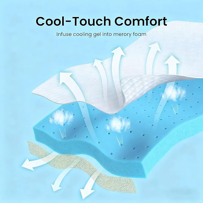 Marsail Queen Size Memory Foam Mattress Topper, 3 Inch Cooling Gel Infused with Soft Cover, CertiPUR-US® and Oeko-TEX Certified, Sofa, RV, Camping