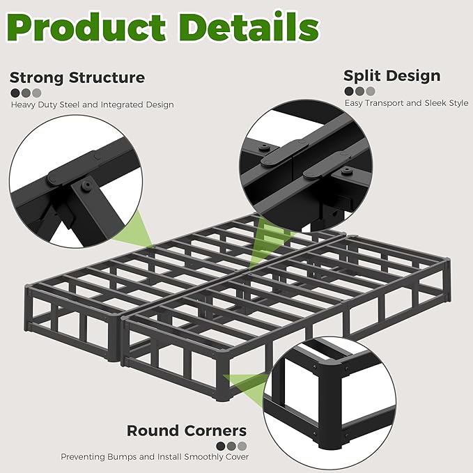 EMODA 7 Inch Split Full Size Box Spring Bed Base, 3500LBS Heavy Duty Metal Box Spring Full Mattress Foundation with Fabric Cover, Noise-Free, Non Slip, Easy Assembly