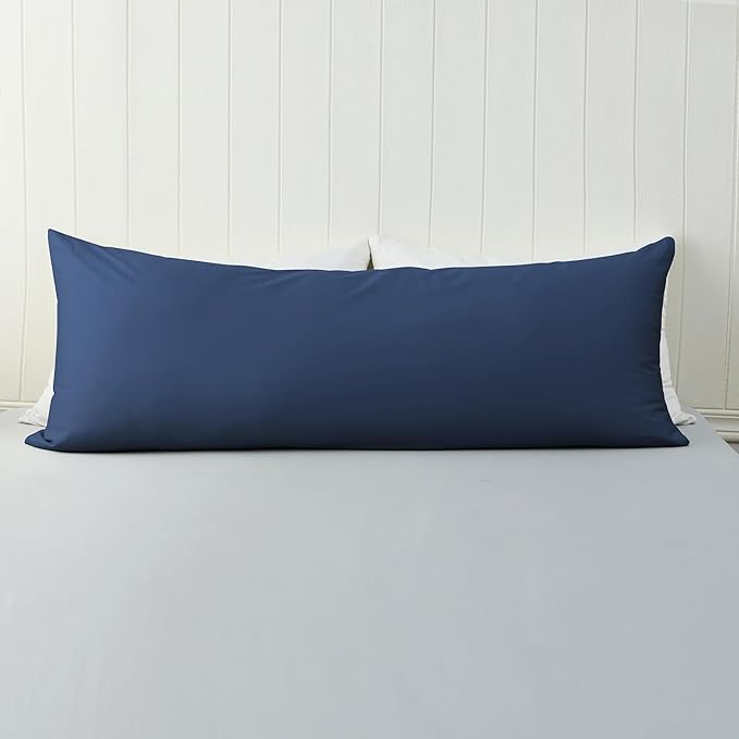 100% Cotton Soft Body Pillow Protectors with Invisible Zipper 20X54 Inches Body Pillow Cases, 600 Thread Count Soft Pillow Cases, Navy Blue Color 1-Pack