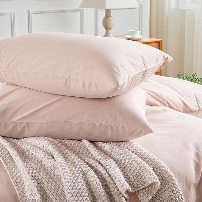 NEXHOME PRO Duvet Cover Set Kids Twin Size, Organic Natural 100% Washed Cotton Linen Look Textured Duvet Cover CCS22002-HUS