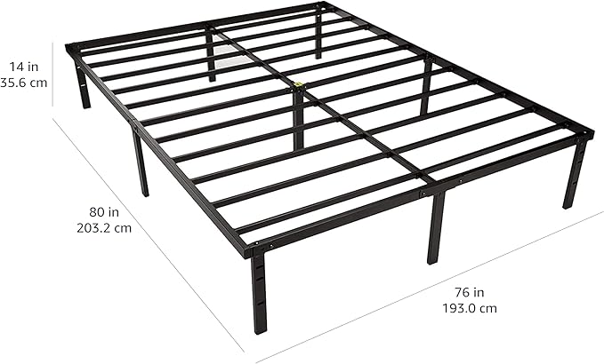 Amazon Basics Sturdy Heavy-Duty Non-Slip Platform Bed Frame, Steel Slat Support, No Box Spring Needed, Noise Free, Easy Assembly, 14 Inch Storage, King Size, Black