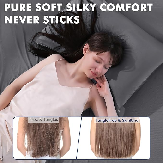Elegear Cooling Pillow Cases for Hot Sleepers, Silver Infused Cooling Pillowcase Instantly Cool with Q-Max>0.5, Soft Silky Pillowcases for Hair & Skin, Zipper Pillow Cases Set of 2-Queen, Dark Gray