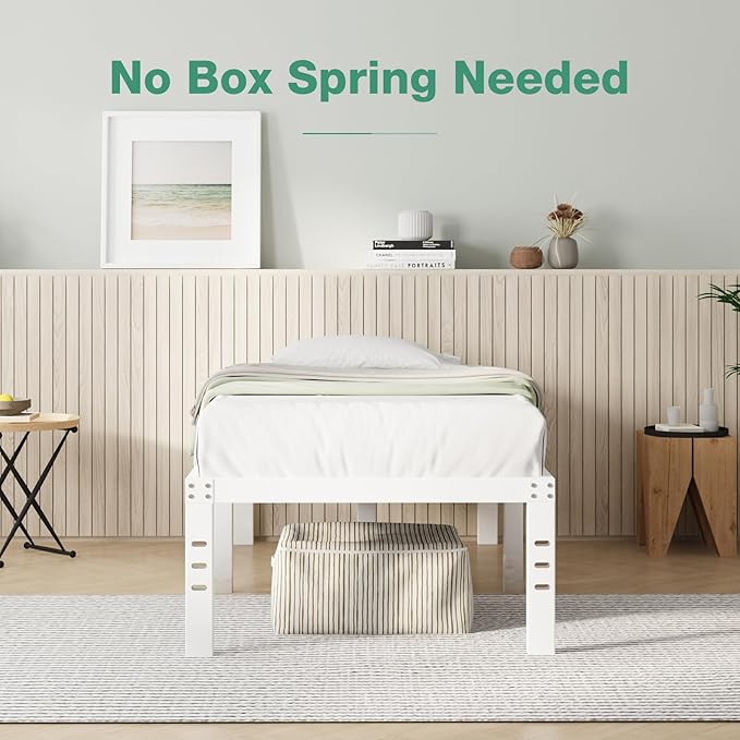 Novilla Twin Bed Frame, 14 Inch Metal Platform Bed Frame Twin Size with Storage Space Under Bed, Heavy Duty Steel Slat Support, Easy Assembly, No Box Spring Needed, White