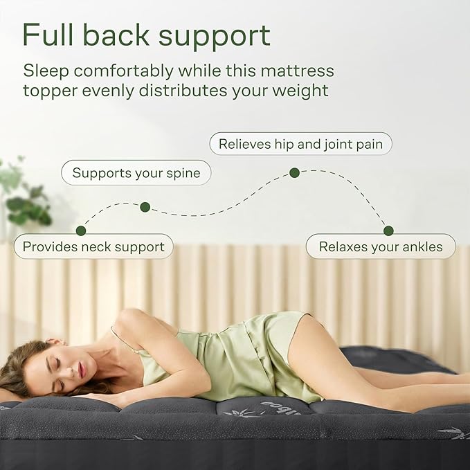 Niagara Sleep Solution Ultra Soft Queen Size Mattress Topper - Rayon Derived from Bamboo Pillow Top Mattress Pad for Back Pain Relief - Naturally Cooling for Hot Sleepers, Dark Gray