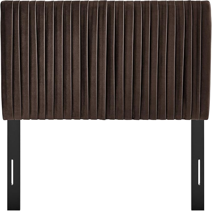 Modway Eloise Twin Velvet Headboard with Ruched Details in Chocolate Brown - Modern Bed Headboard Only with Stain-Resistant Performance Upholstery, Height-Adjustable Mount