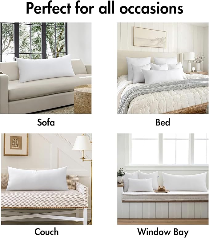 MIULEE 14x26 Inch Throw Pillow Insert Premium Throw Pillow Virgin Microfiber Stuffer Rectangle Pillow for Sofa Bed Couch