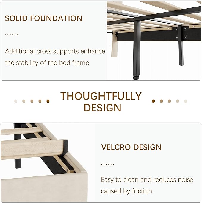 VECELO Queen Size Bed Frame with Diamond Tufted Headboard, Upholstered Platform Bedframe with Wood Slat Support, No Box Spring Needed, Pala Beige