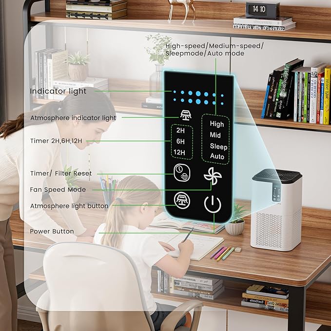 Air Purifier for Home Large Room Up to 1750ft², H13 HEPA with Sleep Mode, Air Cleaner with Aromatherapy for Office, Living Room, Bedroom, Remove Smoke Odor, Home Pets, White Black
