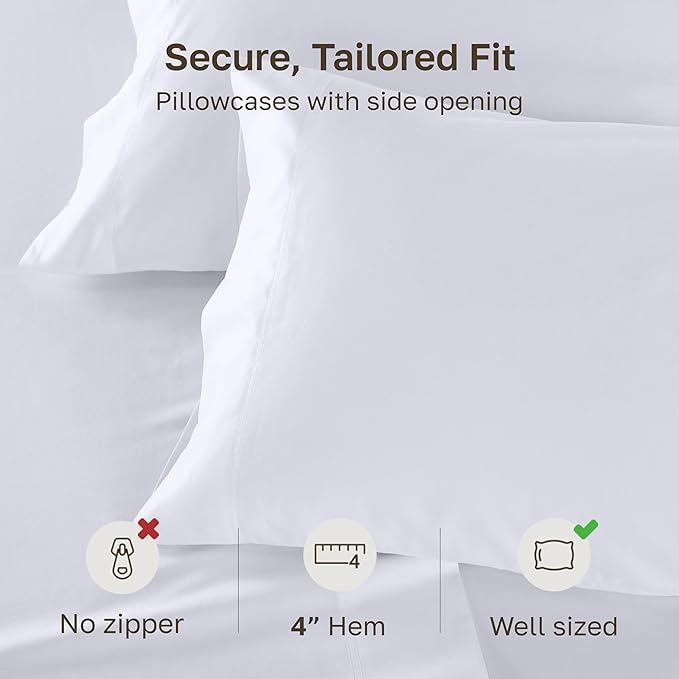 California Design Den Luxuriously Soft 600 Thread Count 100% Cotton King Size White Pillowcase Set of 2, Fits King Pillows