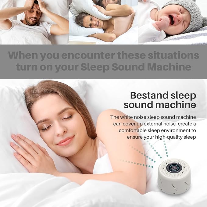 Real Fan White Noise Machine Sleep Sound Machine with Smart Mode, Timer & LED Display for Better Sleep, Office Privacy, Travel & Baby (White)