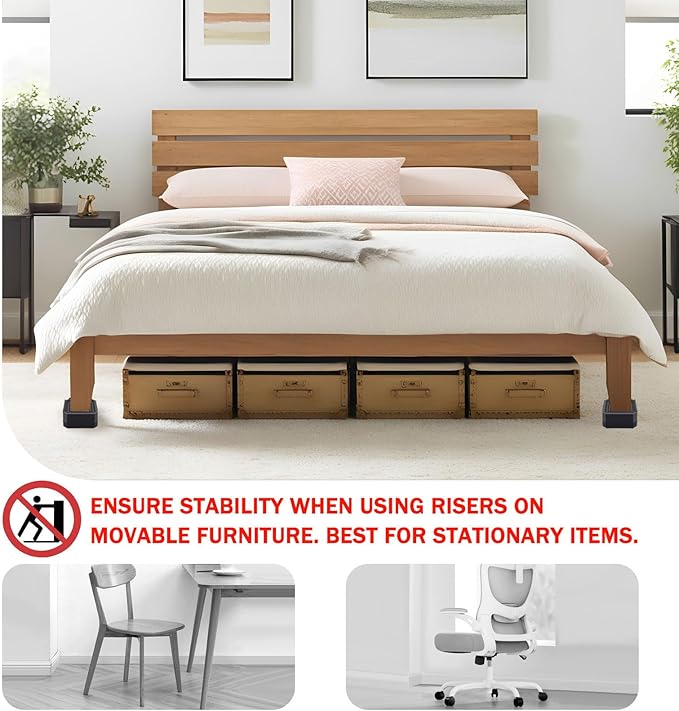 ANNKUT Bed Risers and Furniture Risers, Heavy Duty Adjustable Lifting Blocks for Couches, Desks, and Chairs, Elevates 1.5 Inches, Holds up to 4000 lbs (Black)