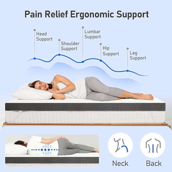Extra Firm Mattress Topper Queen: 3 Inch High Density Mattress Pad, Extra Support for Pain Relief Bed Topper, Breathable Washable Cover with Anti-Slip Straps, CertiPUR-US Oeko-Tex Certified 80x60