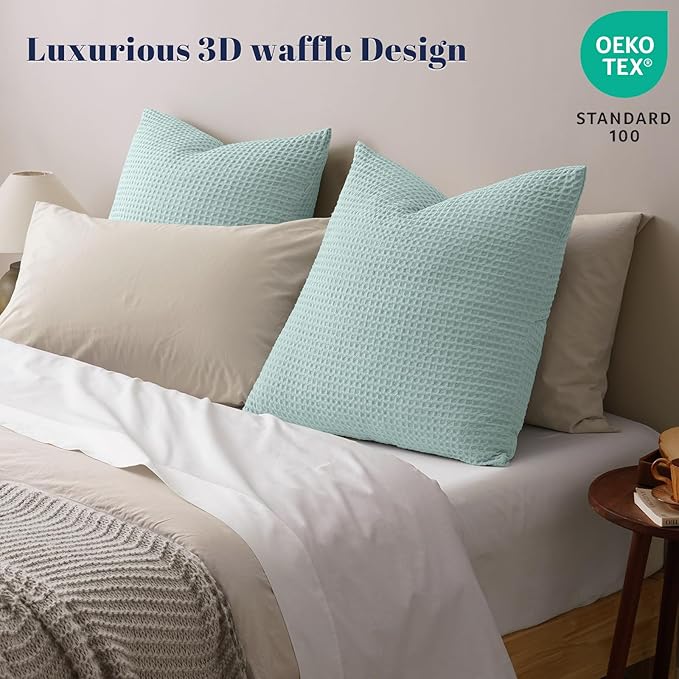 PHF Ultra Soft Waffle Weave Euro Shams Pillow Covers, No Filling, 2 Pack 26" x 26" Bed Cushion Covers, Breathable & Skin-Friendly Bed Pillow Shams for Stylish Home Decor, Aqua