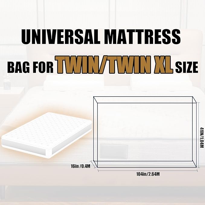 Plastic Mattress Bag for Disposal Moving or Storage - Twin/Twin XL Size (1.5Mil), Waterproof Mattress Protector Covers for Moving Supplies