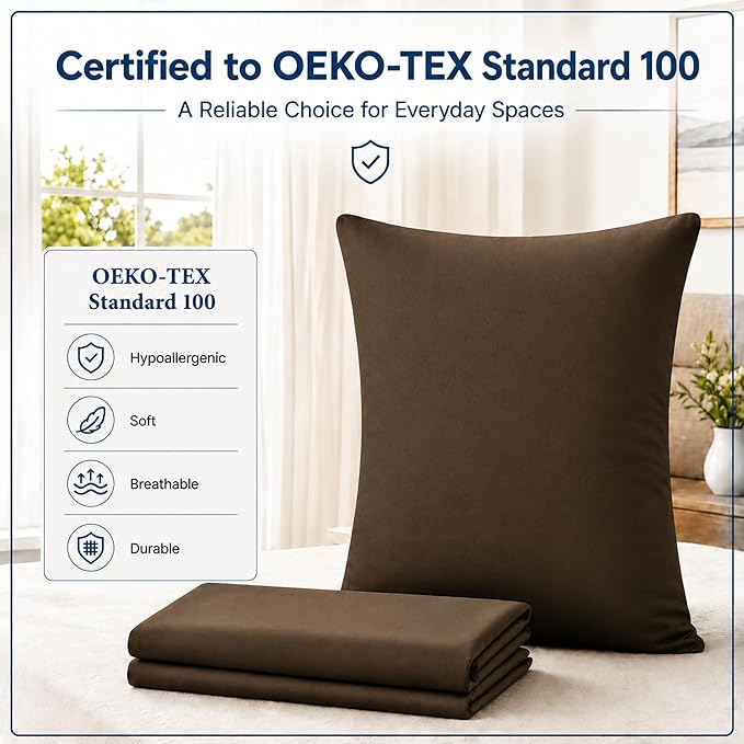 ZPECC Pillow Cases Queen Size Set of 12, 20x30 Envelope Closure Pillowcases, Soft Plain Brushed Microfiber Covers Hypoallergenic Breathable, Brown