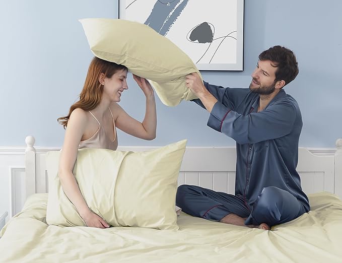 Pillow Cases, Standard Queen Size Cotton Percale Weave Pillowcases, Pre-Shrunk Breathable and Hypoallergenic Pillowcases, Set of 2 (2 Piece Standard/Queen 20 Inch x 30 Inch, Cream)