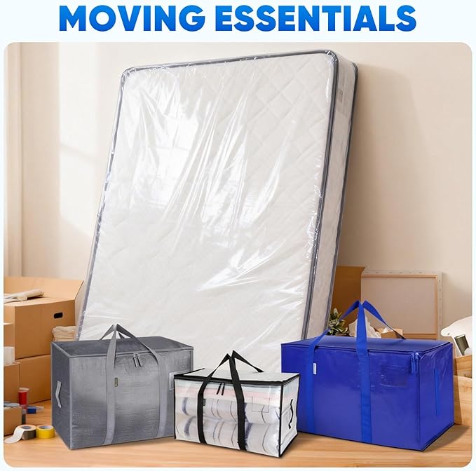 TICONN 1PK Plastic Mattress Bag for Moving Storage, Waterproof Mattress Protector Cover, Heavy-Duty Mattress Moving Supplies (1.5 mil, Queen)