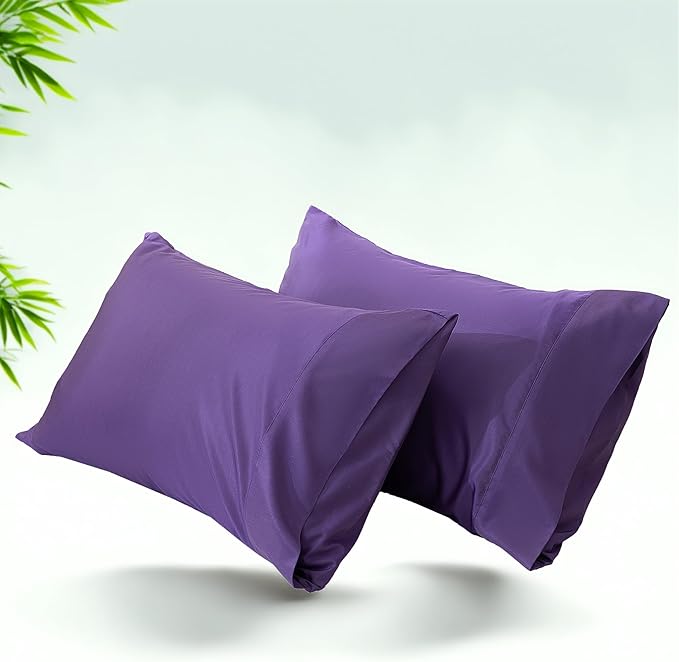 TELUS Pillow Cases Standard Size 2 Pack, Bamboo Rayon Pillowcase with Envelope Closure, Cooling Breathable Pillow Cover for Hot Sleeper & Night Sweats, 20x26 inch, Dark Purple