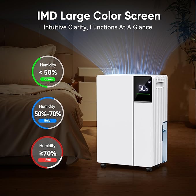2500 Sq.Ft Dehumidifier for Basement with Drain Hose, Max 34 Pints Dehumidifiers for Home, Bedroom, Bathroom, Basement, Smart Humidity Presets, Three Modes, 24HR Timer, Quiet Operation