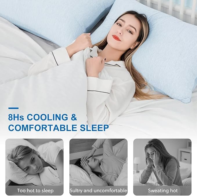 HOMFINE Cooling Pillowcase Body Size - Double Side Q-Max 0.439 Cooling Fiber for Pillow Protector, Long Cold Pillow Cover for Hot Sleeper Night Sweat, Hidden Zipper, 1 Pack (20"x54", Light Blue)