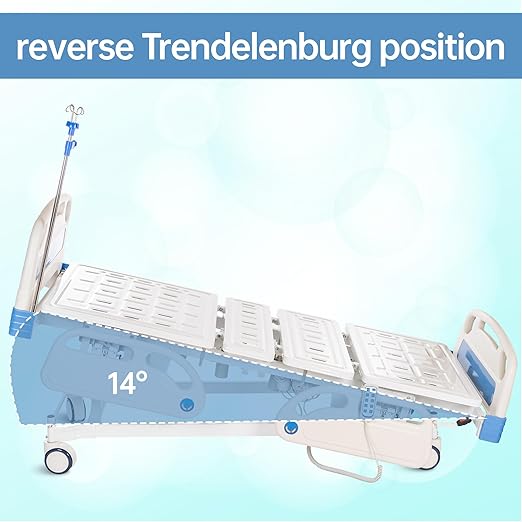 Real Relax 5 Function Full Electric Hospital Bed, ICU Electric Medical Bed with 4 inch Foam Mattress & IV Pole and Central Locking System with 5” Casters for Home Hospital Use, 530LBS Loading.