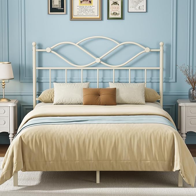 Elephance Queen Size Headboard Only,Vintage Platform Headboard for Queen Size Bed Frame Country Style, Height Adjustable,Sturdy and Stable, Easy Assembly, Sand White