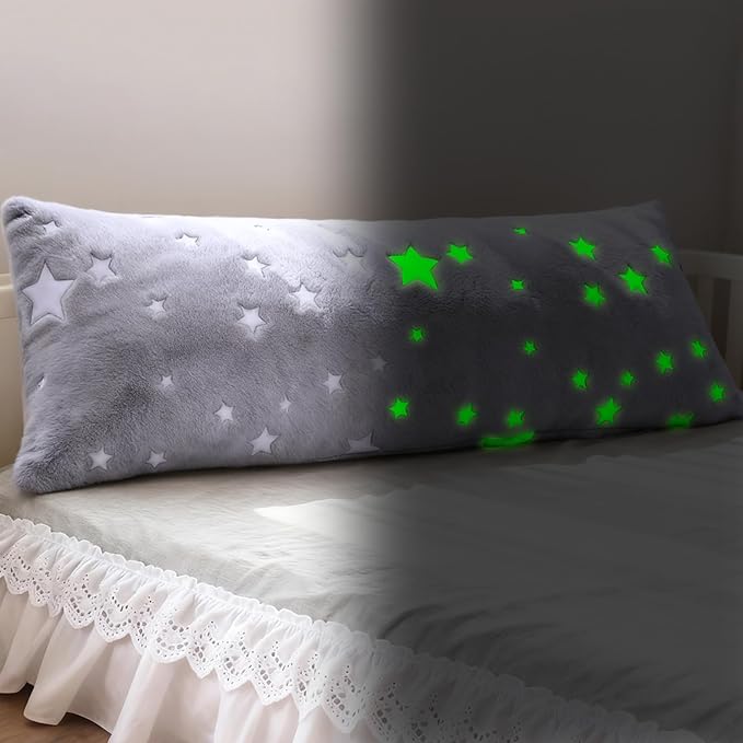 Cloele Body Pillow Cover Glow in The Dark Long Pillow Cases Full - 21x54 inches Grey Star Ultra Soft Body Pillowcase for Kids Girls Boys Decorative Body Pillow Pillowcases(Only Cover)