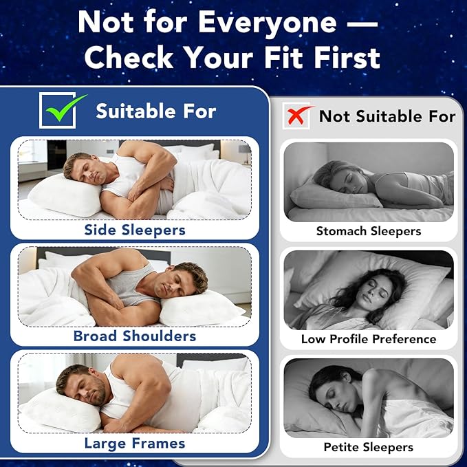 5.5'' High Loft Memory Foam Pillow for Side Sleepers, Extra Thick Firm Pillow for Broad Shoulders & Large Frames, Designed to Stay Elevated, High Profile Pillow with Washable Cover