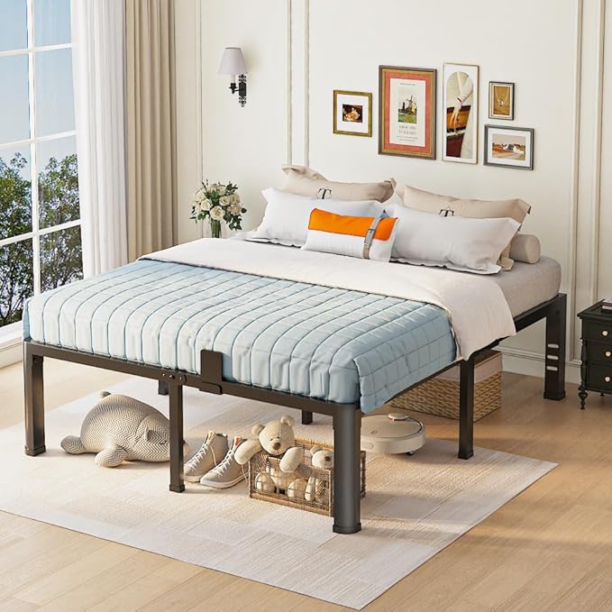 18 inch California King Bed Frame with Round Corner Legs and Headboard Hole Mattress Slide Stopper 3500 lbs Heavy Duty Metal Platform,Steel Slat Support,No Box Spring Needed,Easy Assembly,Noise Free
