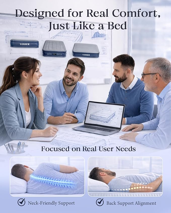 VOSSER Air Mattress Queen with Built-in Pump, 18" Raised Inflatable Blow Up Mattress,Upgraded Heavy Duty Portable Air Bed for Home,Guests,Floor & Camping, Self Inflating Colchon Inflable for Adults